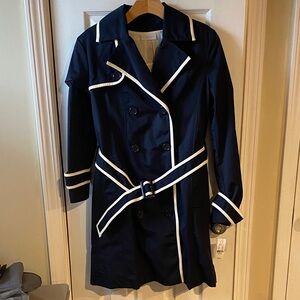 New York & Company Dark Blue Trench Coat with Light Trim
